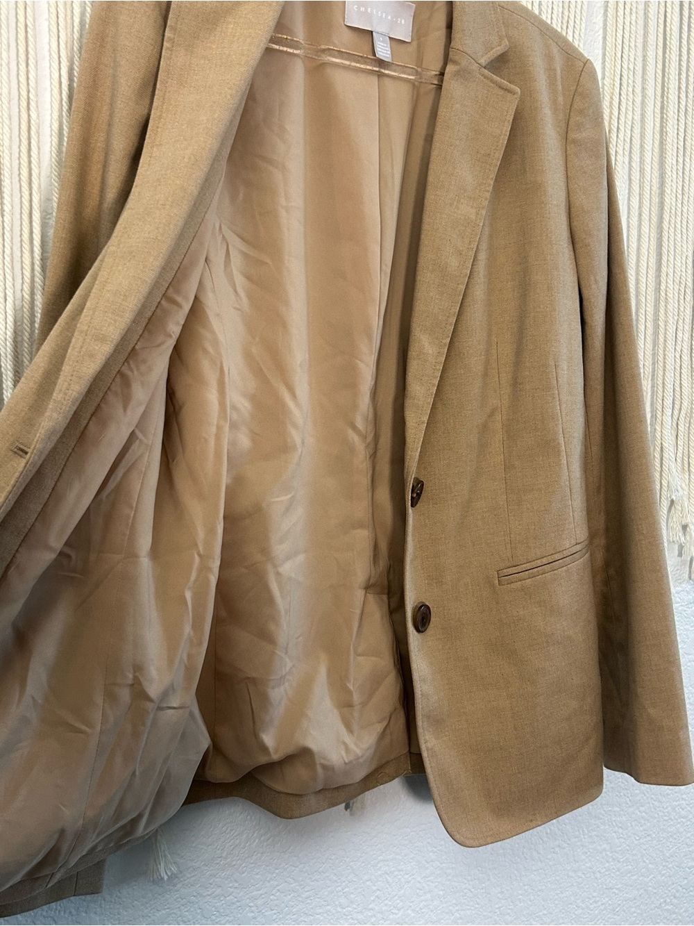 Chelsea 28 Classic Women's Tan Blazer Jacket - Tailored Two-Button - Picture 14 of 16